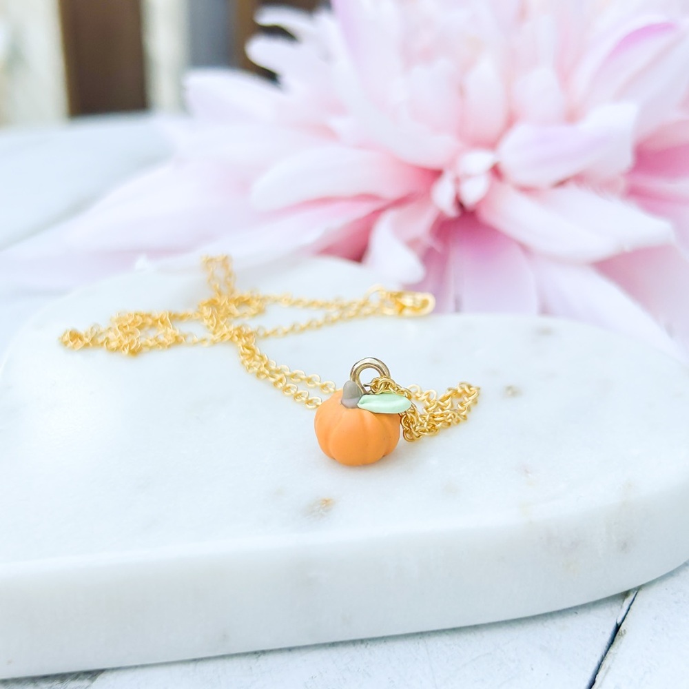Gold Pumpkin Charm Pendant Necklace Halloween jewelry